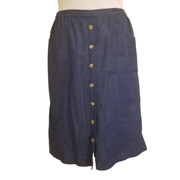 TOG Shop PM Blue Jean Skirt Midi Denim Modest Church Pockets Yellowstone - Picture 1 of 5